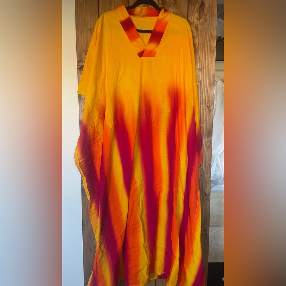 Vibrant Yellow and Red Tie-Dye Dress from Guana